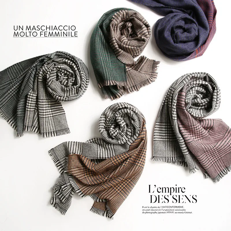 

2019 luxury brand cashmere women plaid scarf winter warm knitting shawls and wraps pashmina long female foulard thicken blanket