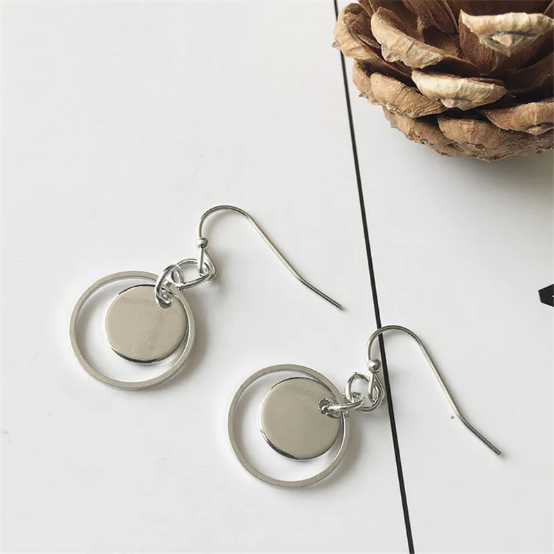 Горячая Мода Простые геометрические металлические полые круглые серьги Двойные