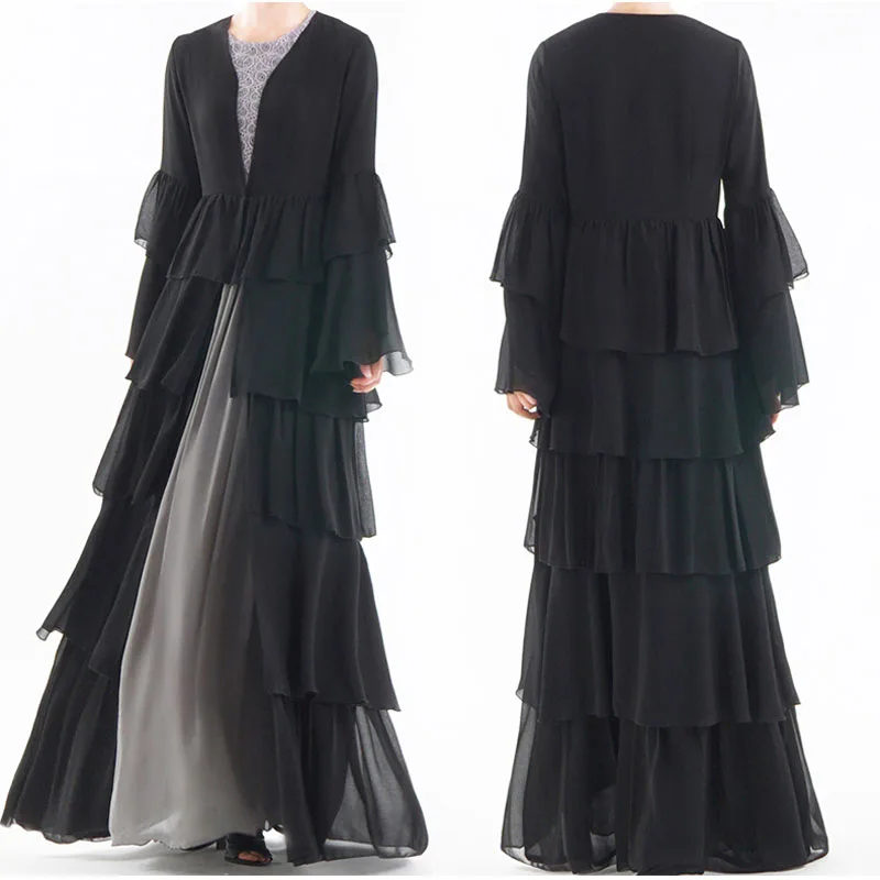 Мусульманское платье-кардиган Abaya Черное длинное шифоновое платье макси для
