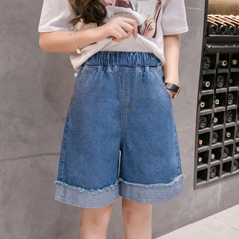Maxi 5XL Новые Летние Осенние повседневные однотонные джинсовые шорты женские свободные широкие шорты с высокой талией тонкие универсальные шорты женские