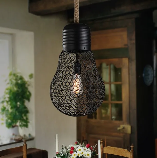 Лофт стиль пеньковая веревка лампа сетка Droplight Эдисон винтажные подвесные