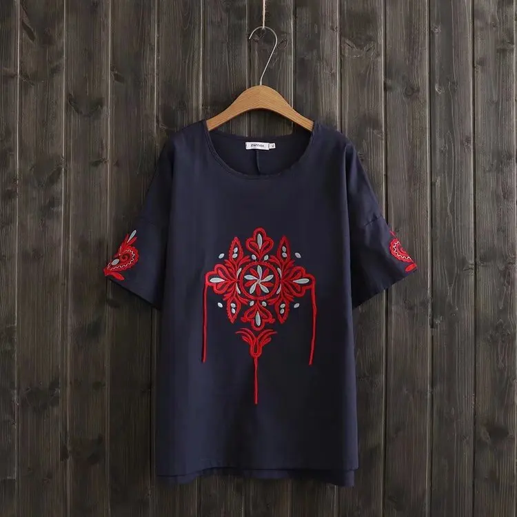 OMCHION лоскутное Ретро Народная вышивка летние топы 2018 Повседневное свободные Blusa