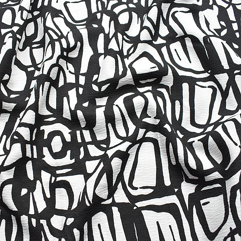 2019 специальная Экстра Толстая рами шифоновая ткань летняя печатная черно белая
