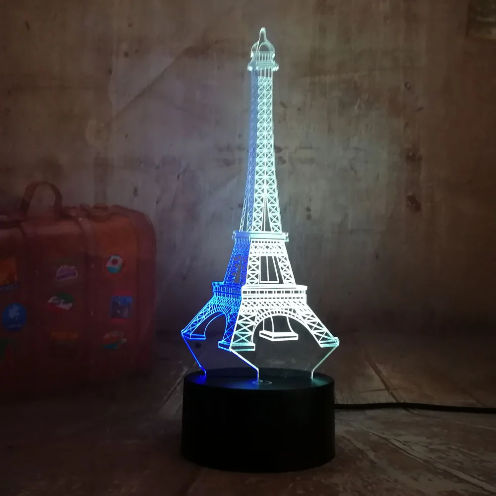 Красота Романтический Эйфелева башня 3D светодиодный RGB 7 смешанных двойной Цвет