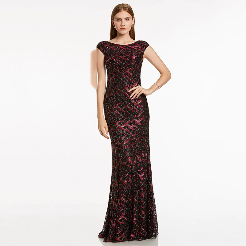Dressv Черное длинное вечернее платье, недорогое Кружевное платье-Русалка с рукавами-крылышками, длина до пола, свадебное вечернее платье, вечернее платье es