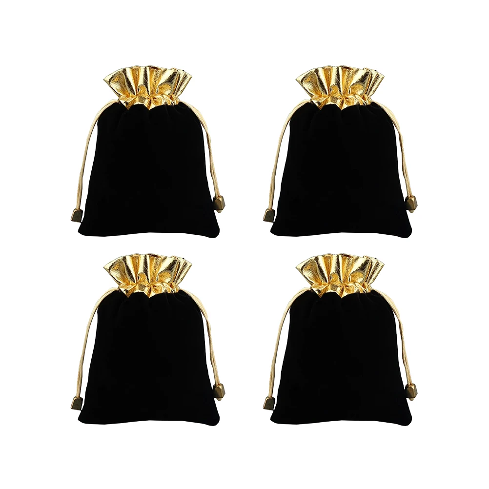 12 шт. золотой черный байковые мешок Drawstring Ювелирные подарочные пакеты Чехол
