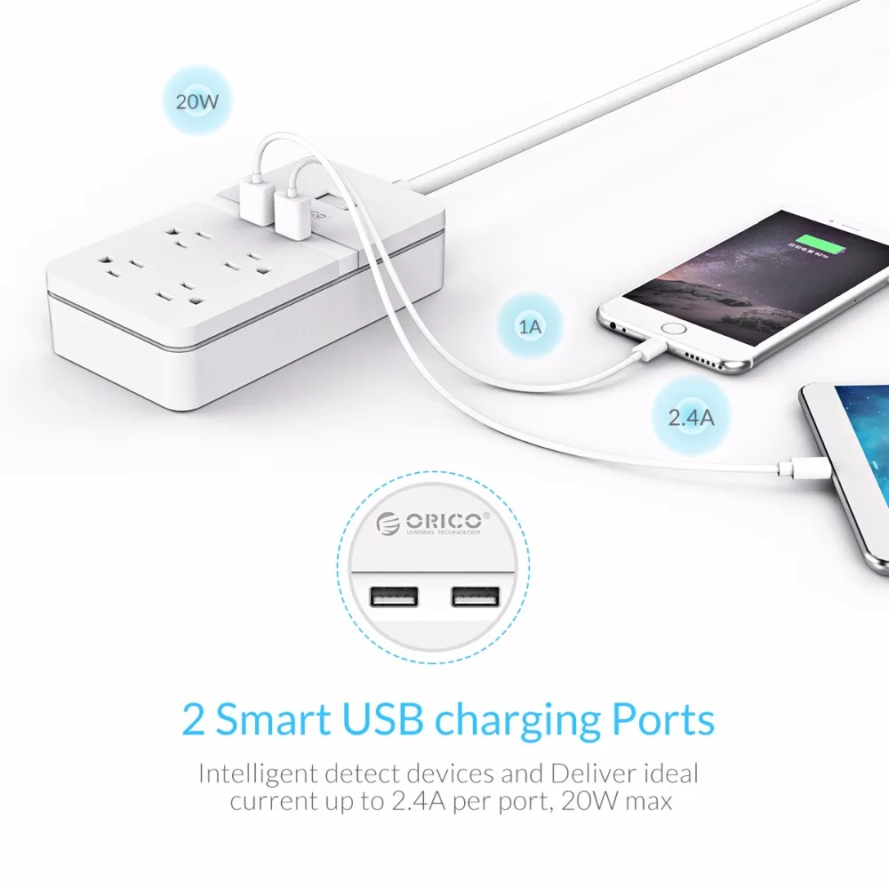 ORICO USB силовая полоса розетка 4 розетки переменного тока 2 usb порта для зарядки