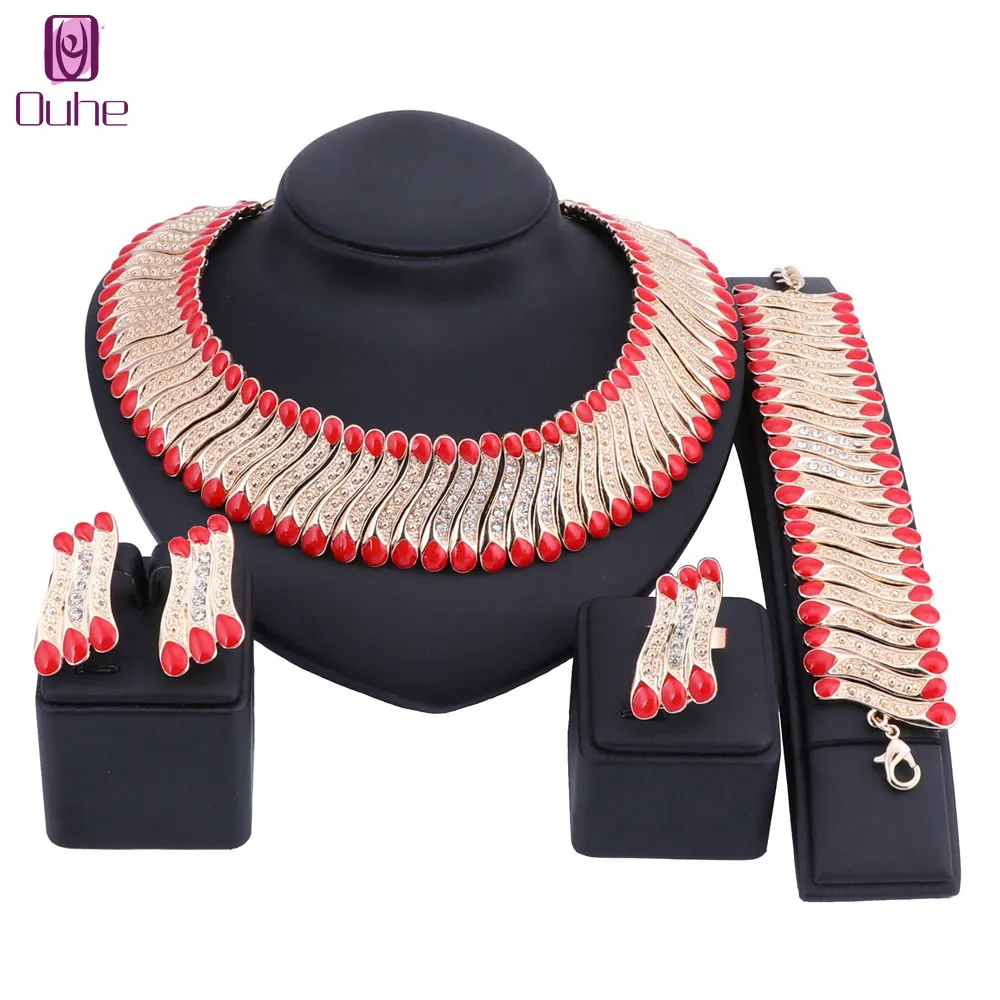 

New High Fashion Dubai Crystal Jewelry Set Gold Color Nigerian Wedding African Beads Jewelry Sets Parure Bijoux Femme 3 Colors