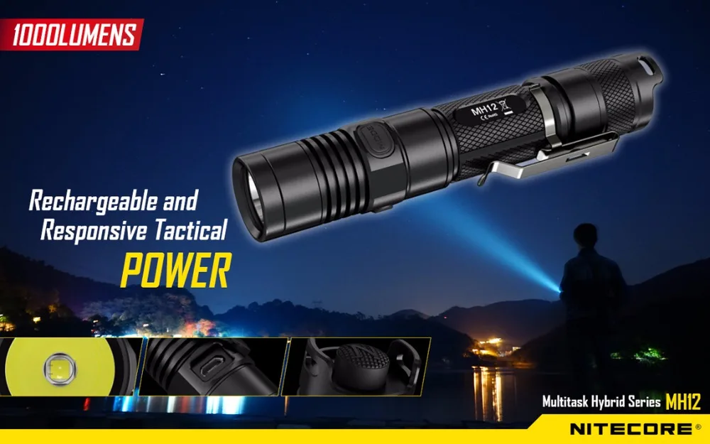 NITECORE MH12 светодиодный фонарик 1000LM дальность луча 232 M уличный фонарик+ 18650 3200 mAh аккумулятор+ usb зарядка Cble