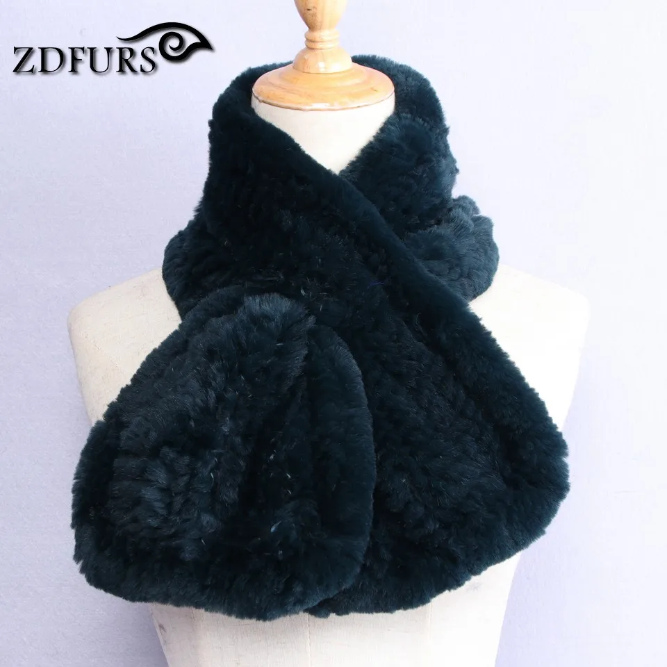 ZDFURS* Высокое качество, модные женские вязаные шарфы из меха кролика Рекс, натуральный меховой шейный платок, зимние меховые накидки, шарф рыбий хвост - Цвет: dark green