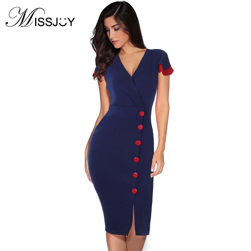 Женское вечернее платье MISSJOY голубое однотонное облегающее до колена с коротким
