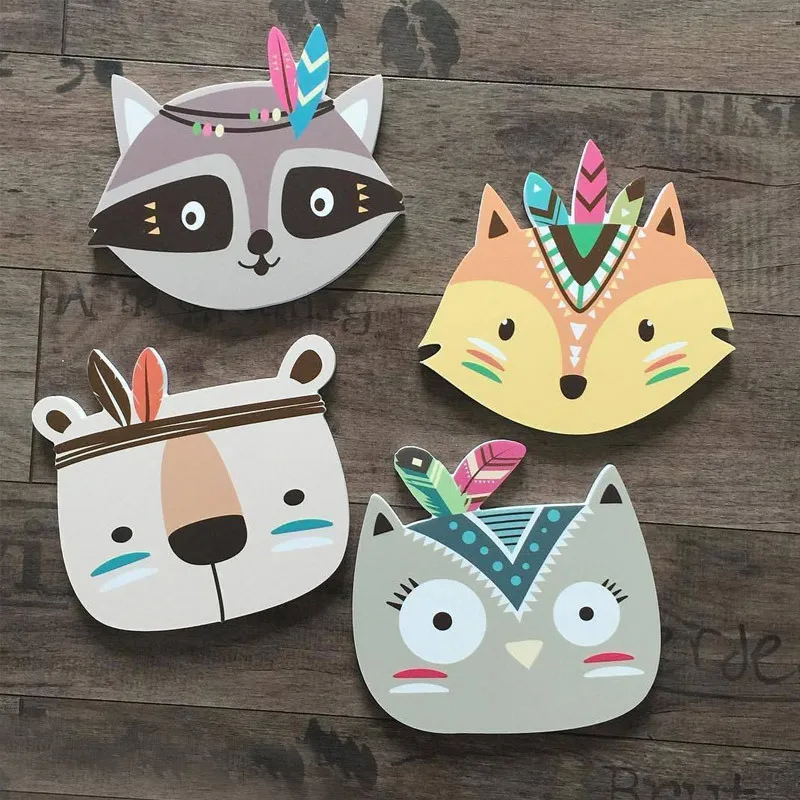 Cute Fox Animal Building Block Wooden Toy Model Wall Stickers Posters For Kid Room Cartoon Nursery Home Children Decoration | Дом и сад