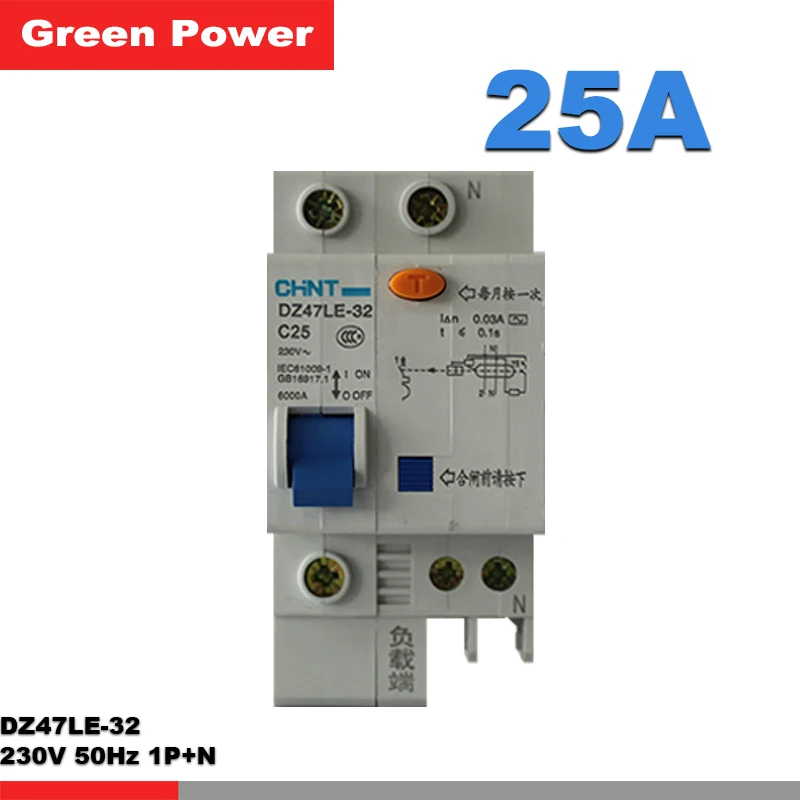 Выключатель DZ47LE 32 1P + N C25 CHNT автоматический выключатель 230V 25A 1 фаза добавить Neutra