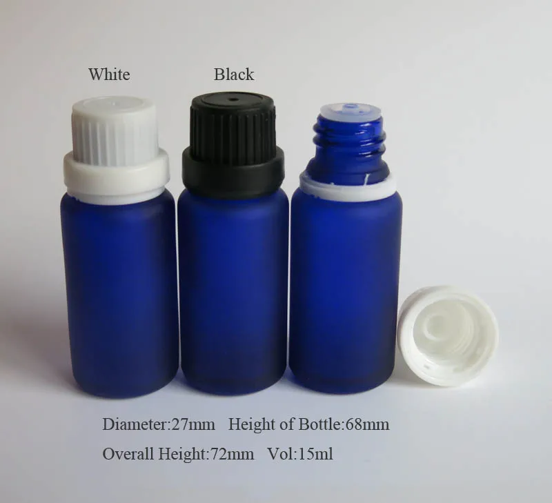 100pcs 15ml Small Glass Frost Cosmetic Bottle with plastic screw cap, Mini Empty blue glass Essential Oil Sample Packaging
