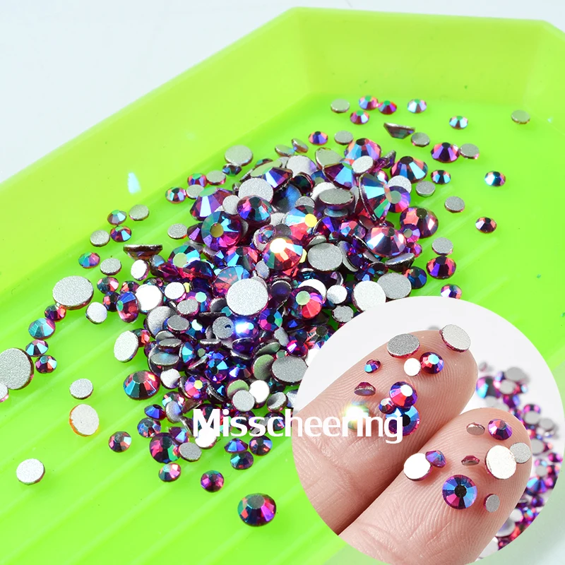 Цветные стразы цвета фуксия AB для дизайна ногтей с плоской задней поверхностью