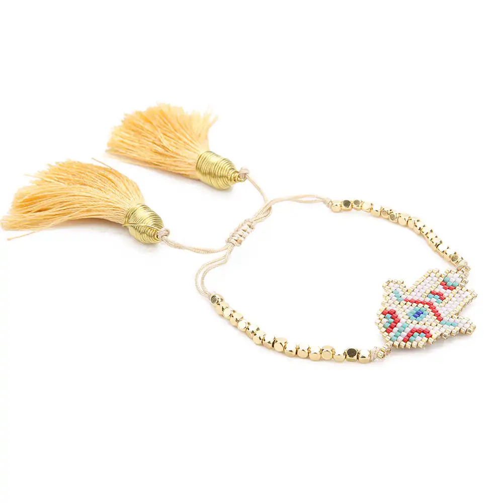 MI-B180408C Evil Eye Go2boho MIYUKI браслет с клипсами Дурной глаз ювелирные изделия золотые браслеты рука Фатимы браслеты Mexico Для женщин Insta 4 мм золото Нержавеющая сталь - Окраска металла: MI-B180408C Evil Eye