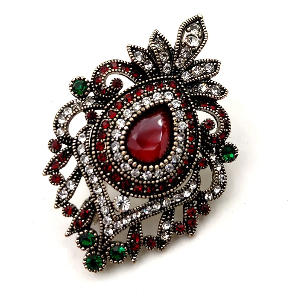 Ретро Винтаж открывается темно-красный грушевидной формы Броши Серебряный тон