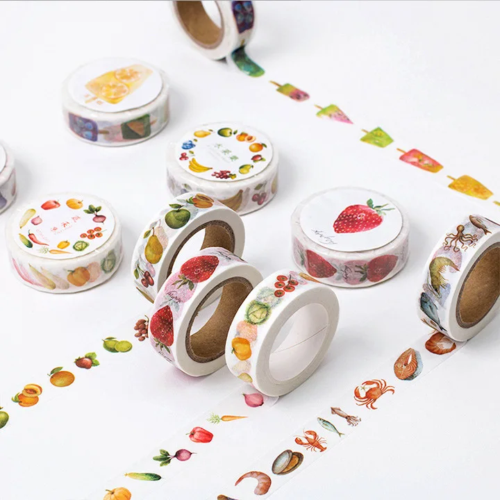 12 дизайнов 15/20/30 мм * 8 м фрукты/рыба/Торт/овощи/Фруктовый фрукт|paper charm|tape accessoriespaper