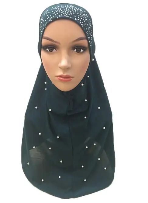 Dark Green Одна штука Amira мусульманский женский хиджаб шляпа бисер головной платок обертывание исламский головной убор тюрбан полное покрытие Niquabs шляпа Мода - Цвет: Dark Green