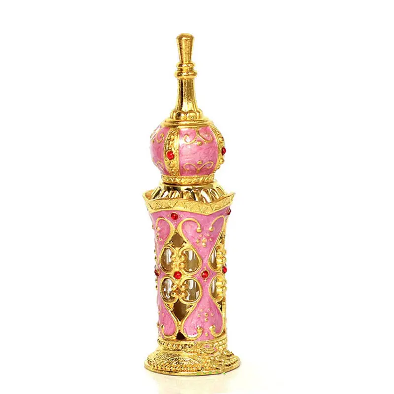 Gold Pink 1 шт. 12 мл старину металлический флакон для парфюма в арабском стиле выдалбливают Бутылочки для эфирных масел стеклянный флакон-капельница - Цвет: Gold Pink