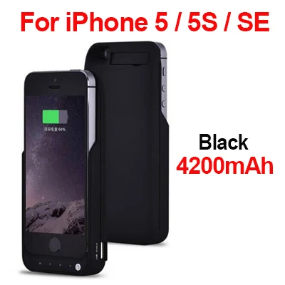 Black Leioua 4200 мАч, портативный внешний аккумулятор, зарядное устройство, зарядка аккумулятора, чехол для iPhone 5 5S se, чехол для смартфона - Цвет: Black