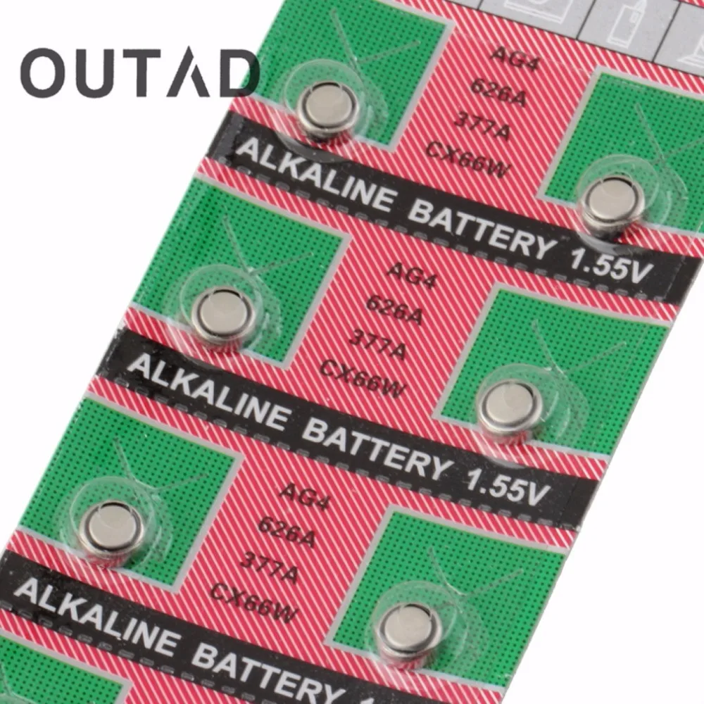 Аккумуляторы для часов OUTAD 10 шт. AG4 LR626 LR-626 177 377A SR626 1 5 В Щелочная батарейка-кнопка