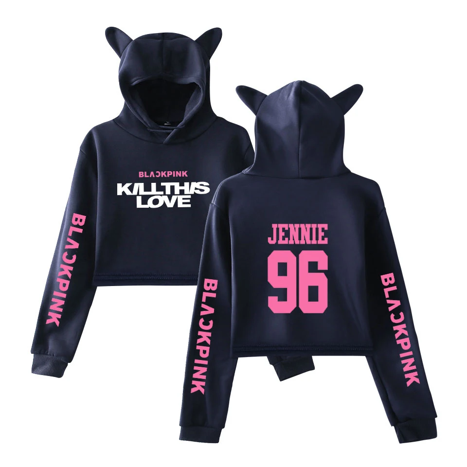 Черный розовый альбом KILL THIS LOVE Basic Street Повседневные толстовки с кошачьими ушками Толстовка для женщин крутой пупок Толстовки размер