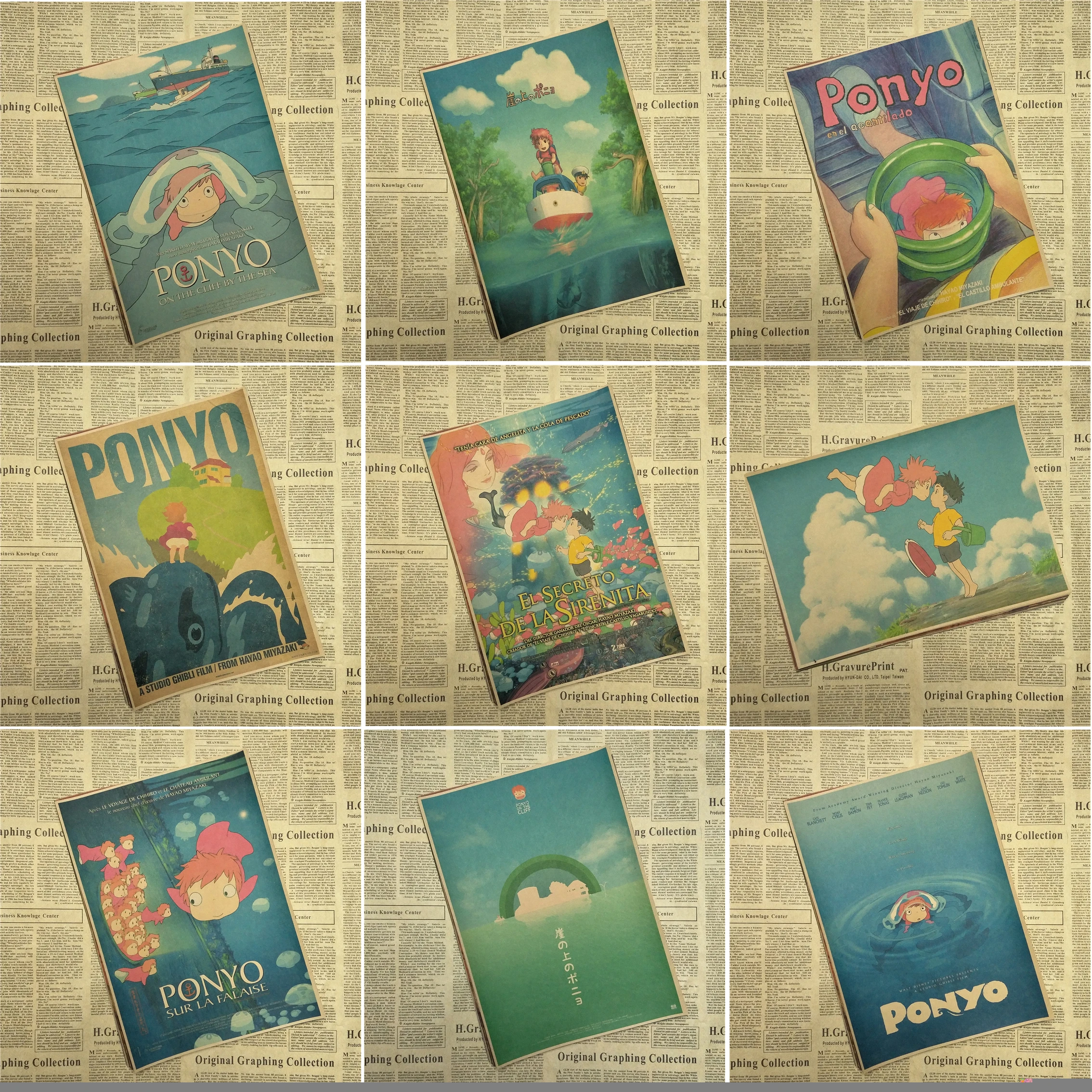 Винтажные постеры на скале Поньо Хаяо Миядзаки Цзинь юцзи крафт-бумага живопись