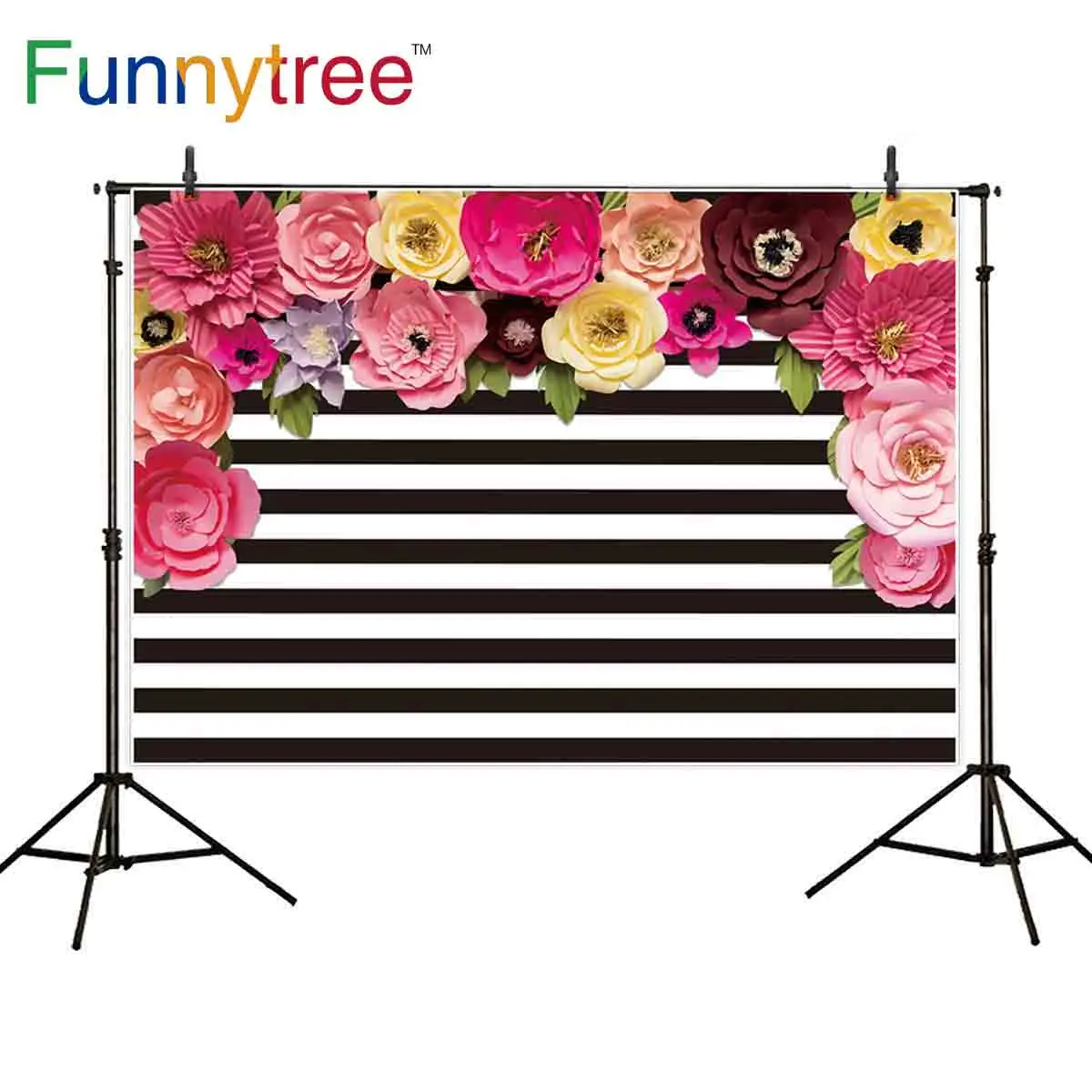 Фон для фотосъемки Funnytree черные белые полосы бумажный цветок принцесса фон
