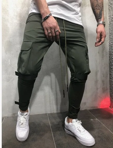 Мужские джинсы с большими карманами повседневные тонкие спортивные брюки-карго