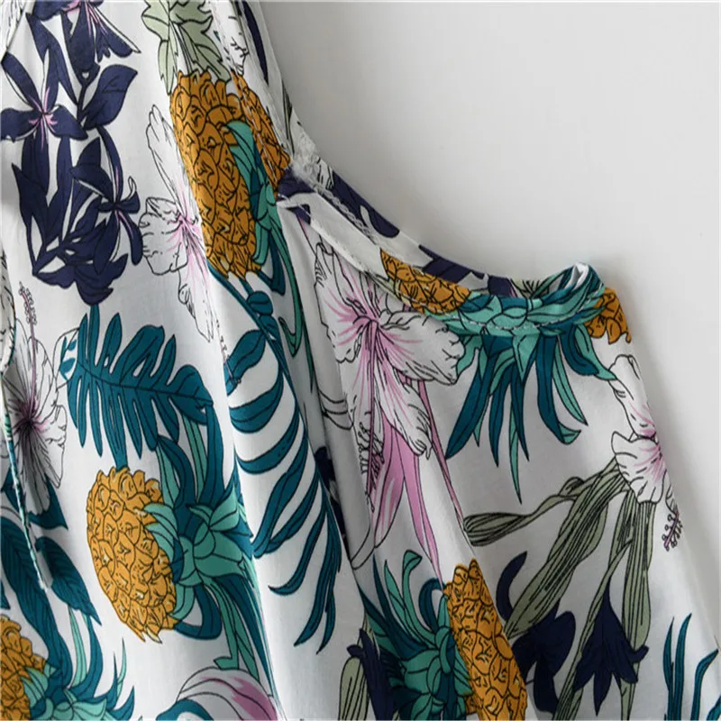 Летний новый женский укороченный топ рубашка с цветочным принтом лист ананаса