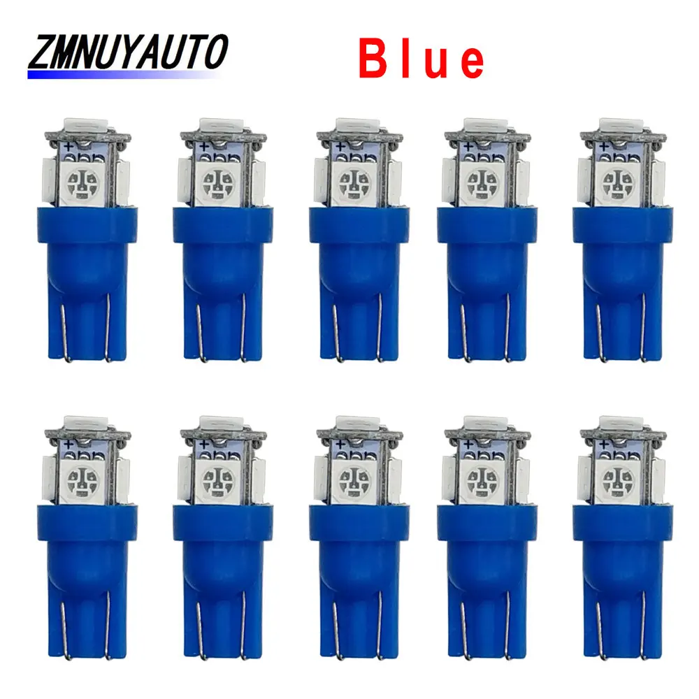 10 шт. T10 светодиодный W5W 5050 5SMD светодиодный автомобиль внутренняя подсветка номерных знаков лампы фонари сигнала поворотов 5w5 t10, белый, красный, желтый, зеленый, розовый, синий, 12 V - Испускаемый цвет: Blue