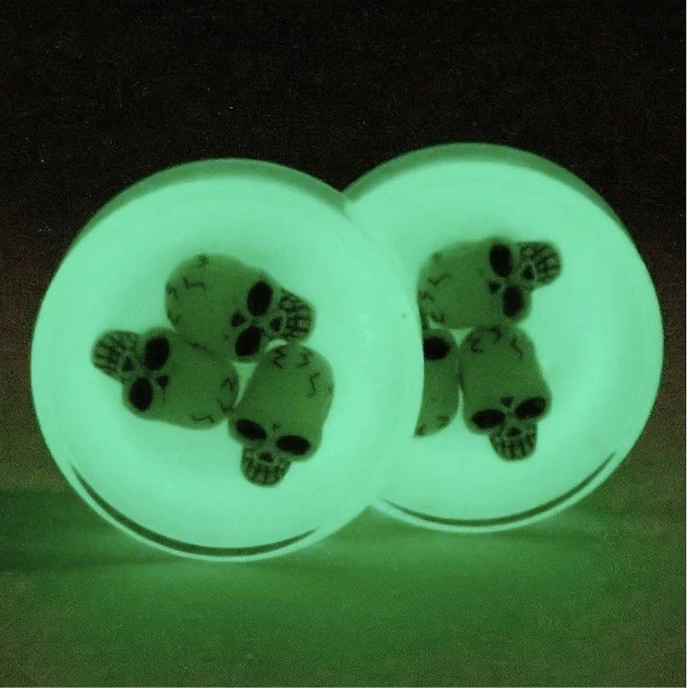 Пара 3D черепов акриловый светится в темноте ушные беруши расширитель для