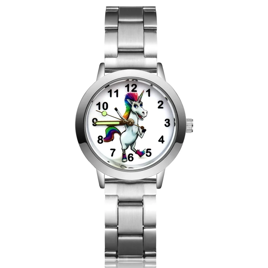 Милые детские часы с милым рисунком единорога лошади для студентов девочек и