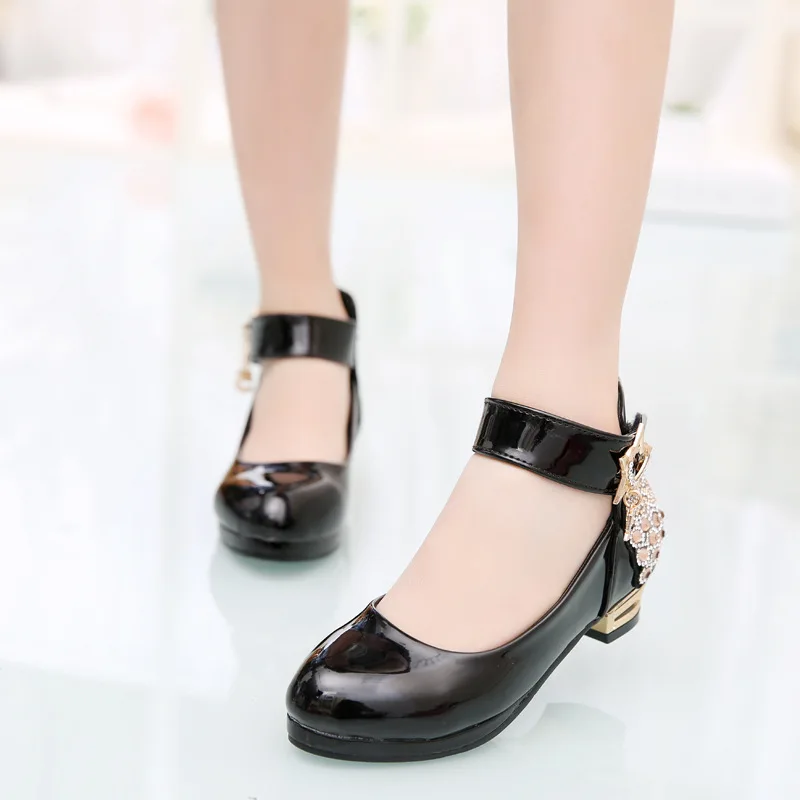 Туфли кожаные для девочек высокий каблук модная классическая обувь принцессы