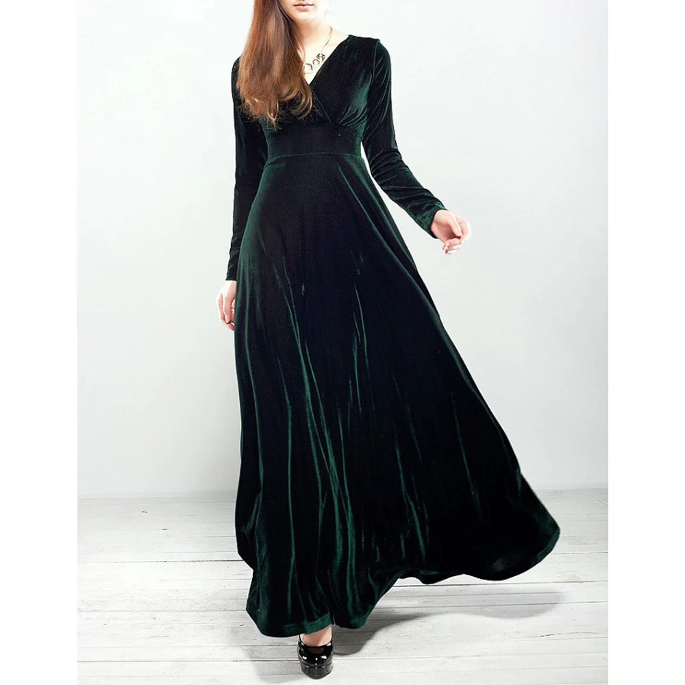 New 2021 Fall Winter Dress Women Elegant Casual Long Sleeve Ball Gown Dress Vintage Velvet Party Dresses Black