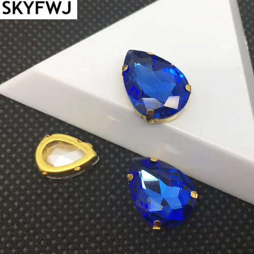 middle blue Link2: грушевидная капелька насыщенных цветов 10x14 мм для шитья на стеклянном кристалле Необычные Стразы золотого цвета с открытой спиной для свадебного платья - Цвет: middle blue