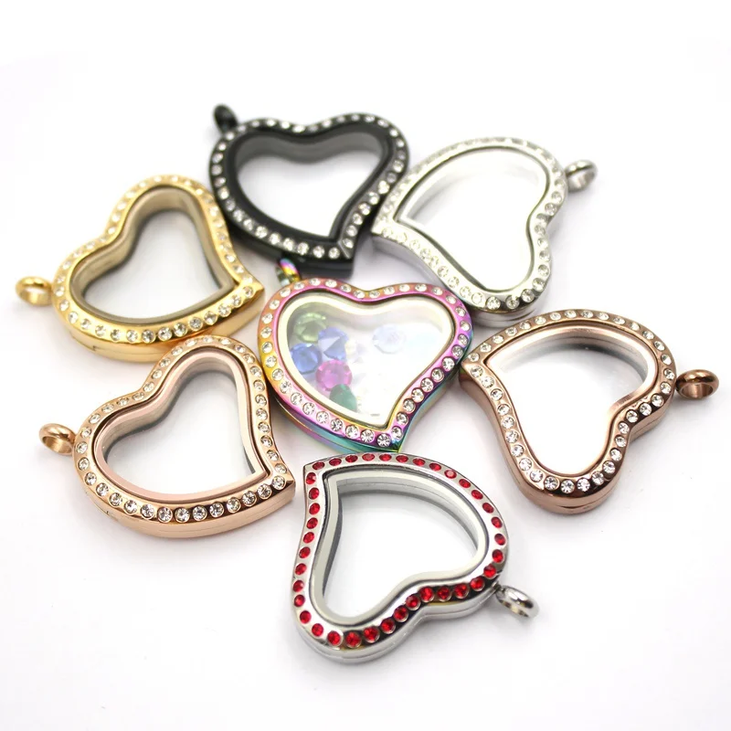 

Carvort jewelry! Curved heart shape magnetic 316L Stainless steel floating locket with crystals