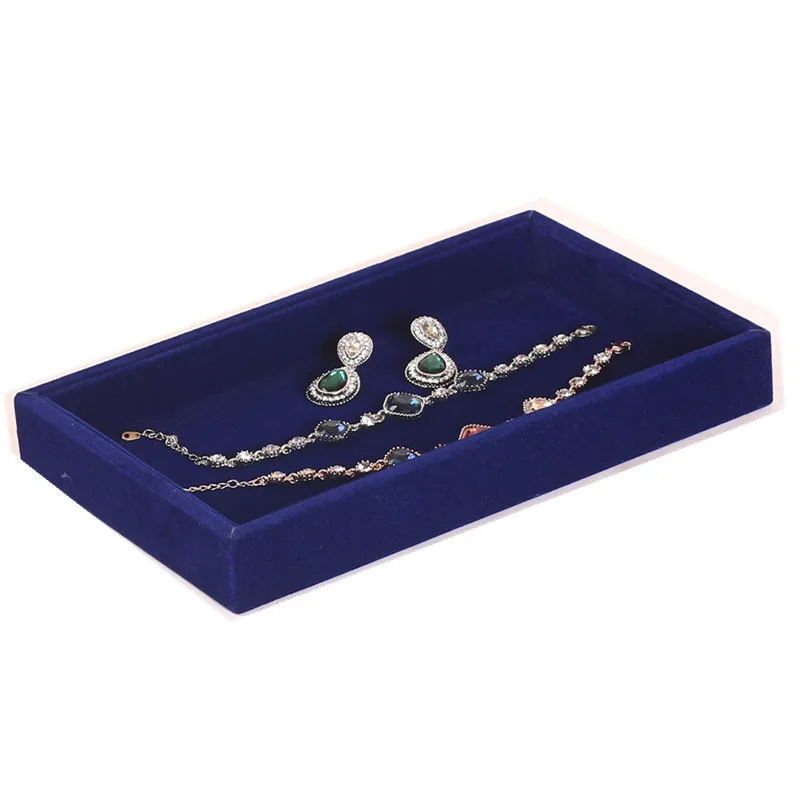 blue tray Бархатный лоток для ювелирных изделий, Штабелируемый Лоток для колец, сережек, дисплей, органайзер, коробка для хранения запонок, черный, серый, розовый, коробки для ювелирных изделий, кольцо, ухо - Цвет: blue tray