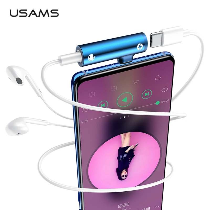 USAMS Aux аудио кабель адаптер для samsung S8 наушники зарядки наушников с переходной USB s9