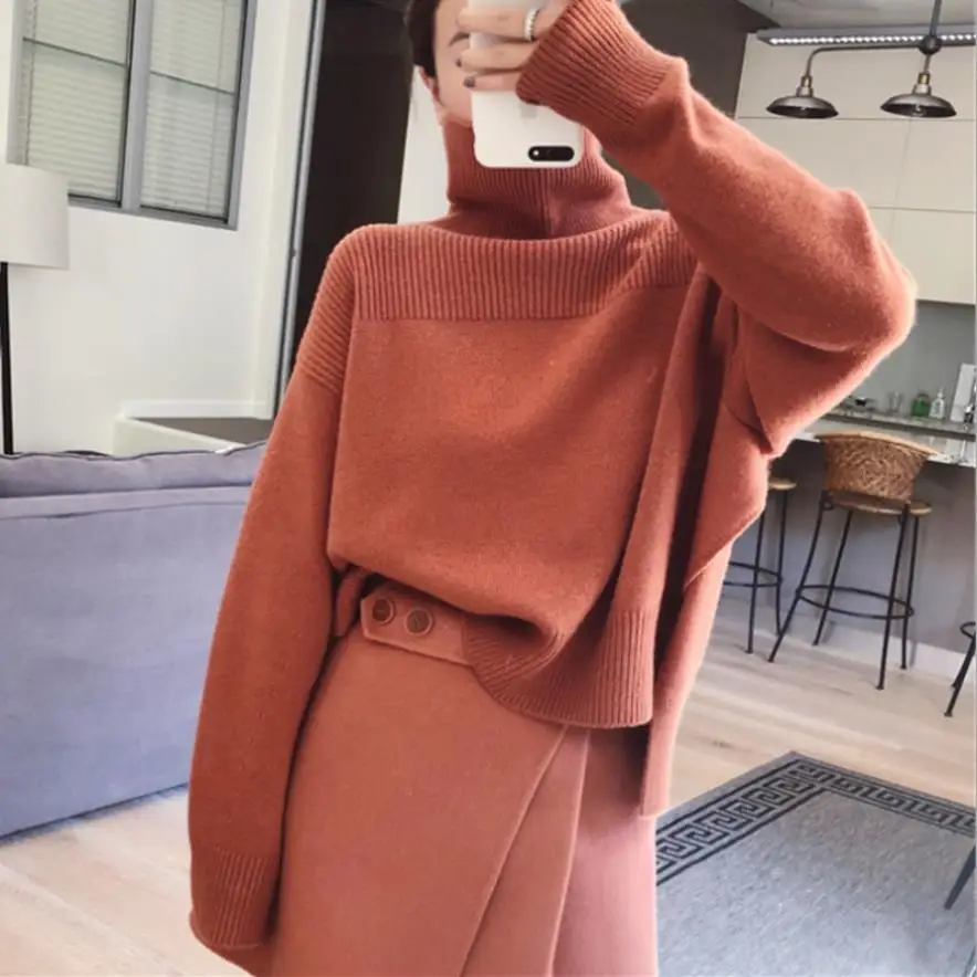 Turtleneck Long Sleeve Women Sweater Solid color Loose Casual Sweaters Pullovers | Женская одежда