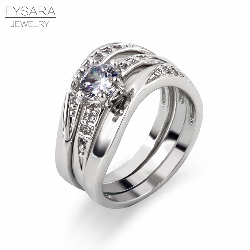FYSARA три за один набор колец для женщин Jewely 3 слоя кольца ААА Кристалл квадратные