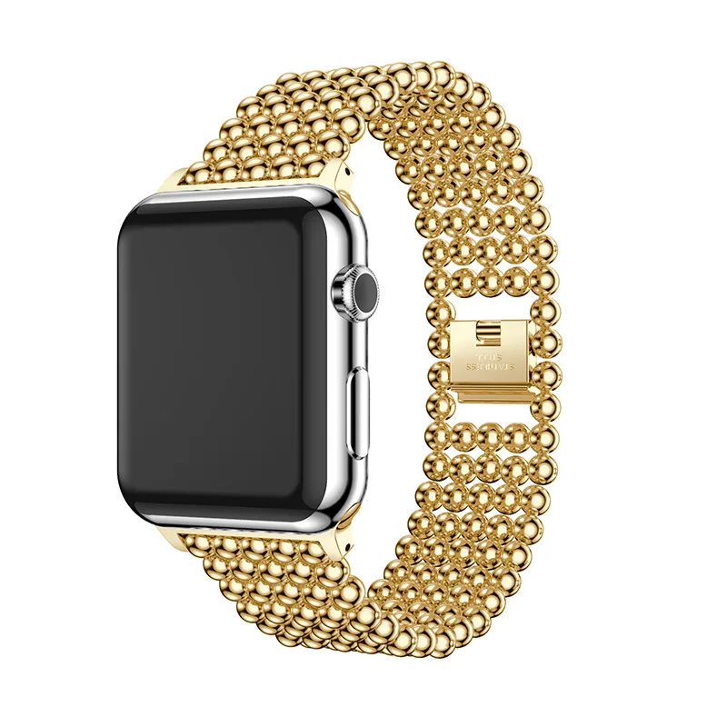 Ремешок для часов Apple Watch 42 мм 38 мм ремешок золото новые роскошные бусы из нержавеющей стали для Iwatch 1 2 3 серии ремешок стальной браслет ремень