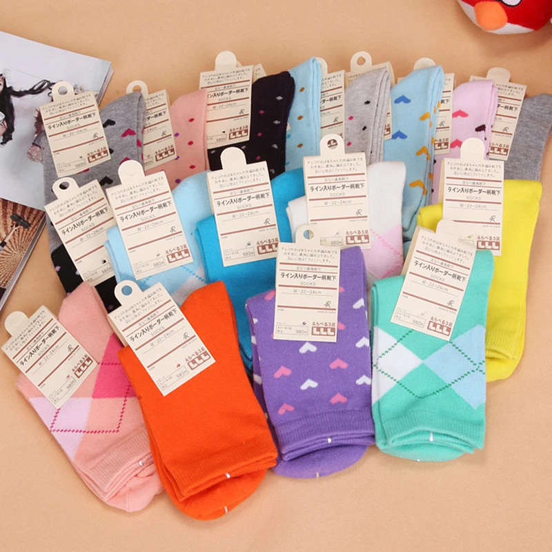 

Ocean Bluevin Fashion New Spring Autumn Winter Women's Socks Solid Dot Love Shaped Rhombus Prints Candy Colors L Yards Cute Sock