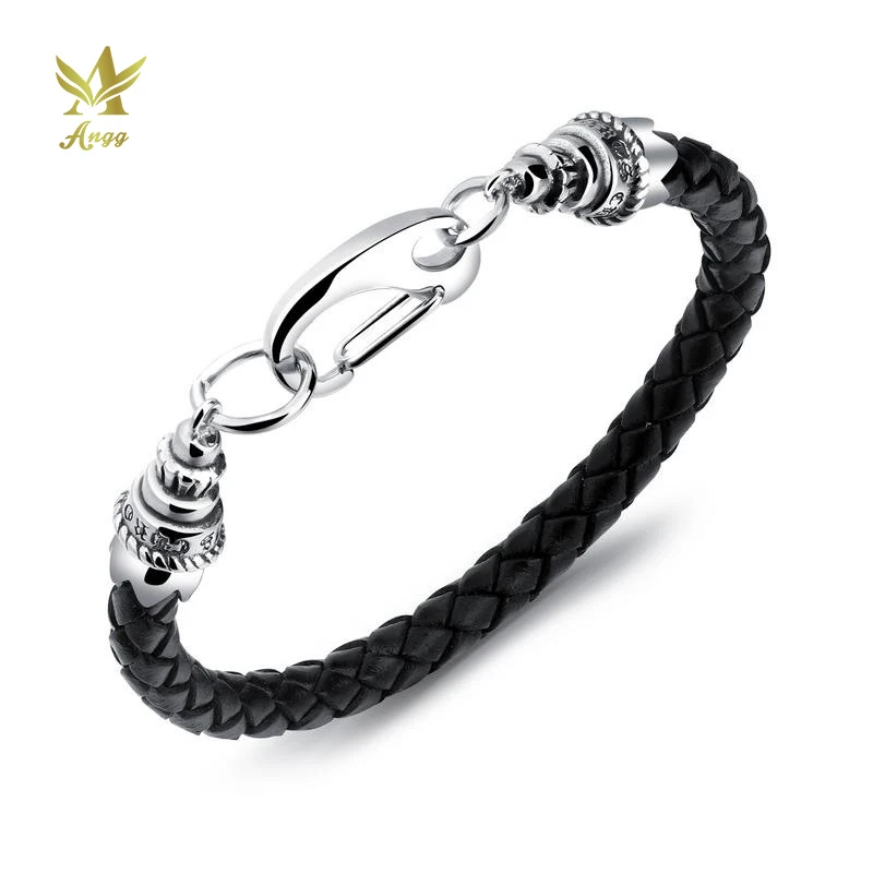 Angg санскрит Кожа Личность Браслеты для Для мужчин Тибетский застежка