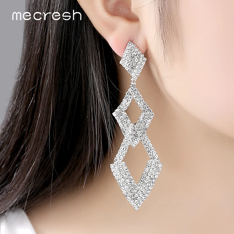 Mecresh квадратный хрустальные свадебные длинные Висячие серьги для Для женщин