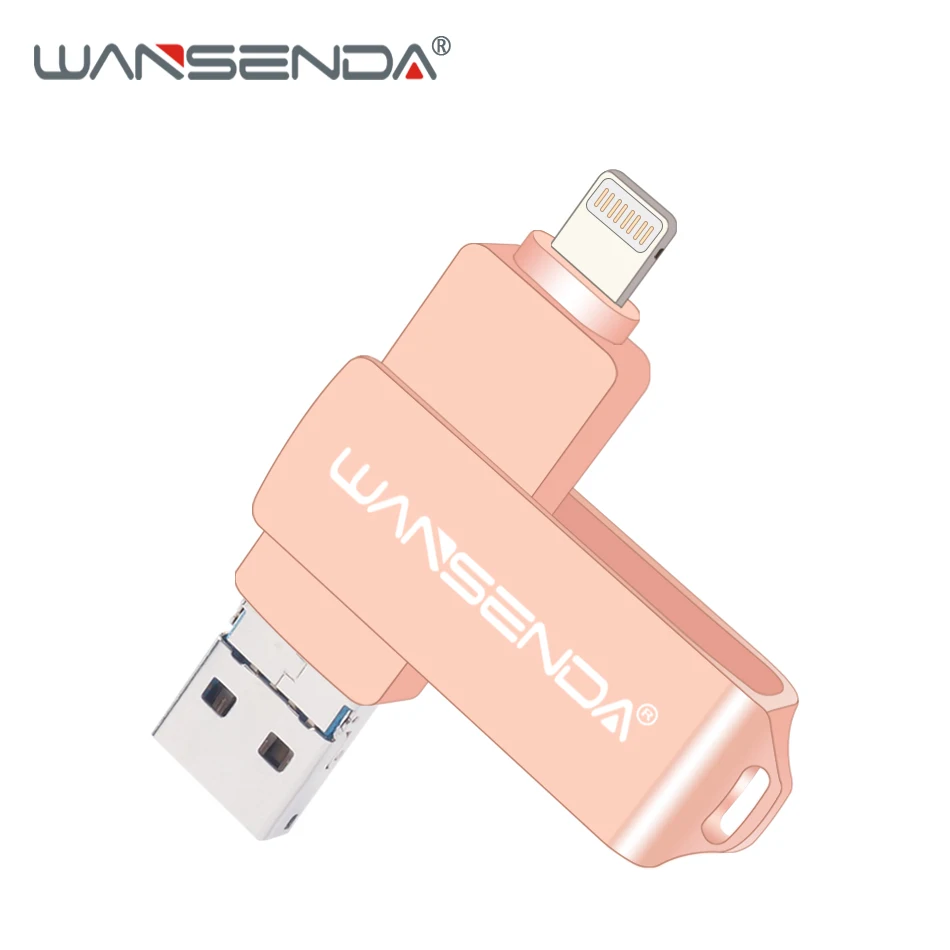 Розовый WANSENDA USB флеш-накопитель 128 Гб OTG флеш-накопитель для iPhone/Android/PC 3 в 1 микро USB накопитель 3,0 16 ГБ 32 ГБ 64 ГБ флеш-накопитель - Цвет: Розовый