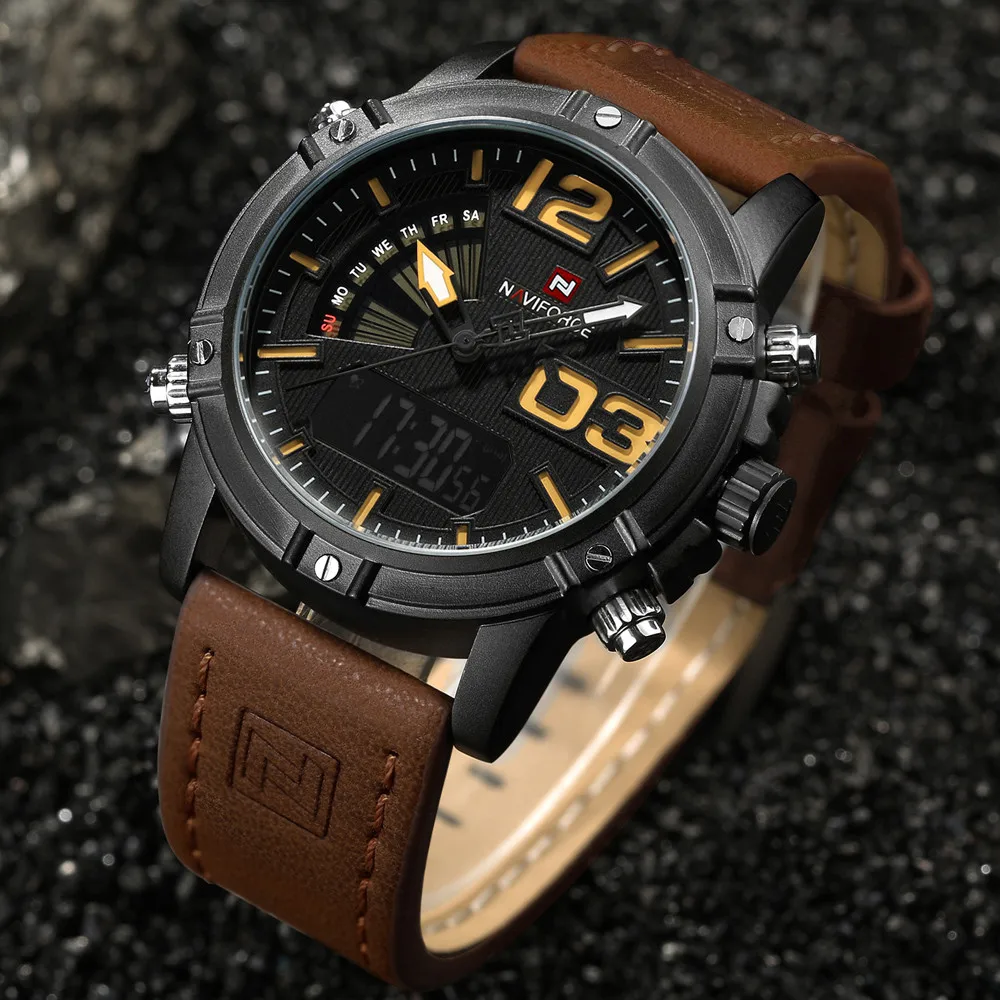 Часы NAVIFORCE мужские спортивные армейские в стиле милитари кварцевые аналоговые