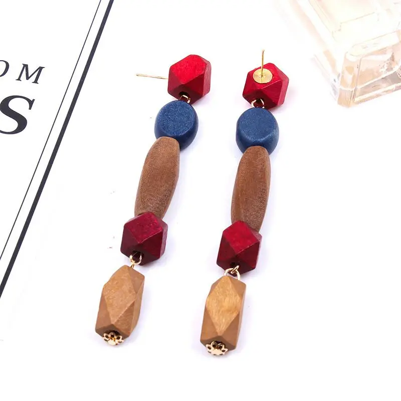 2018 New Retro geometric wooden earring Korean version simple temperament long pendant personality studs | Украшения и аксессуары