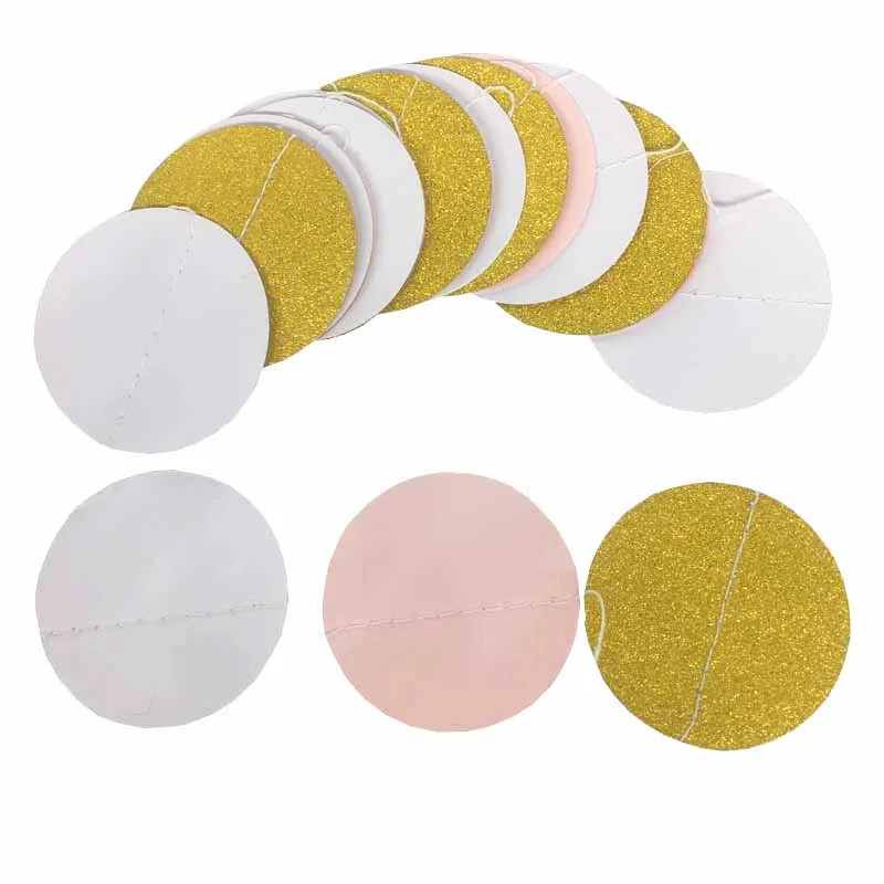 Бумажная гирлянда в горошек с блестками 2 м цвет розовый белый золотой для